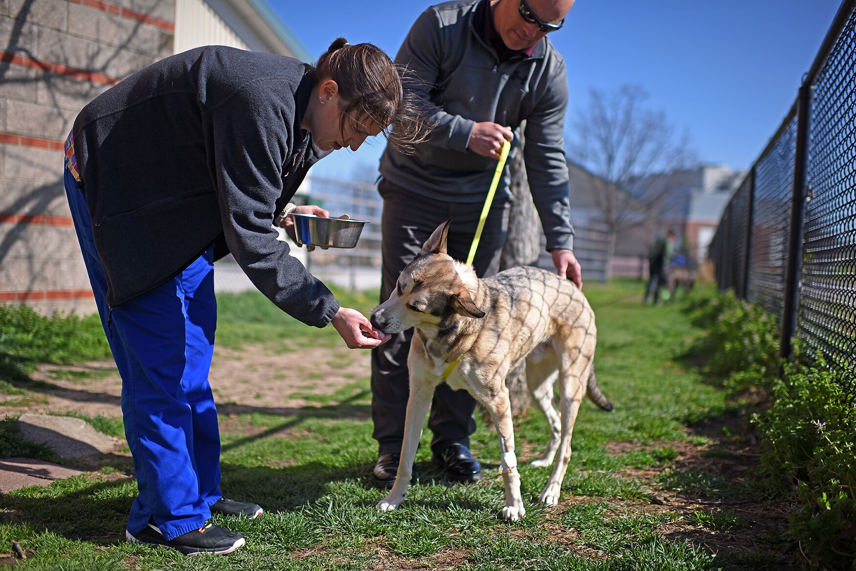 Kelley and Doug Fessenden take Keylo outside